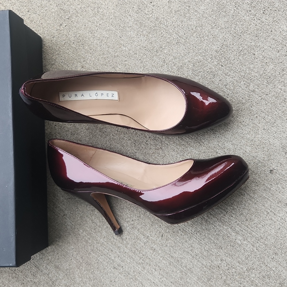 Pura Lopez red patent heels